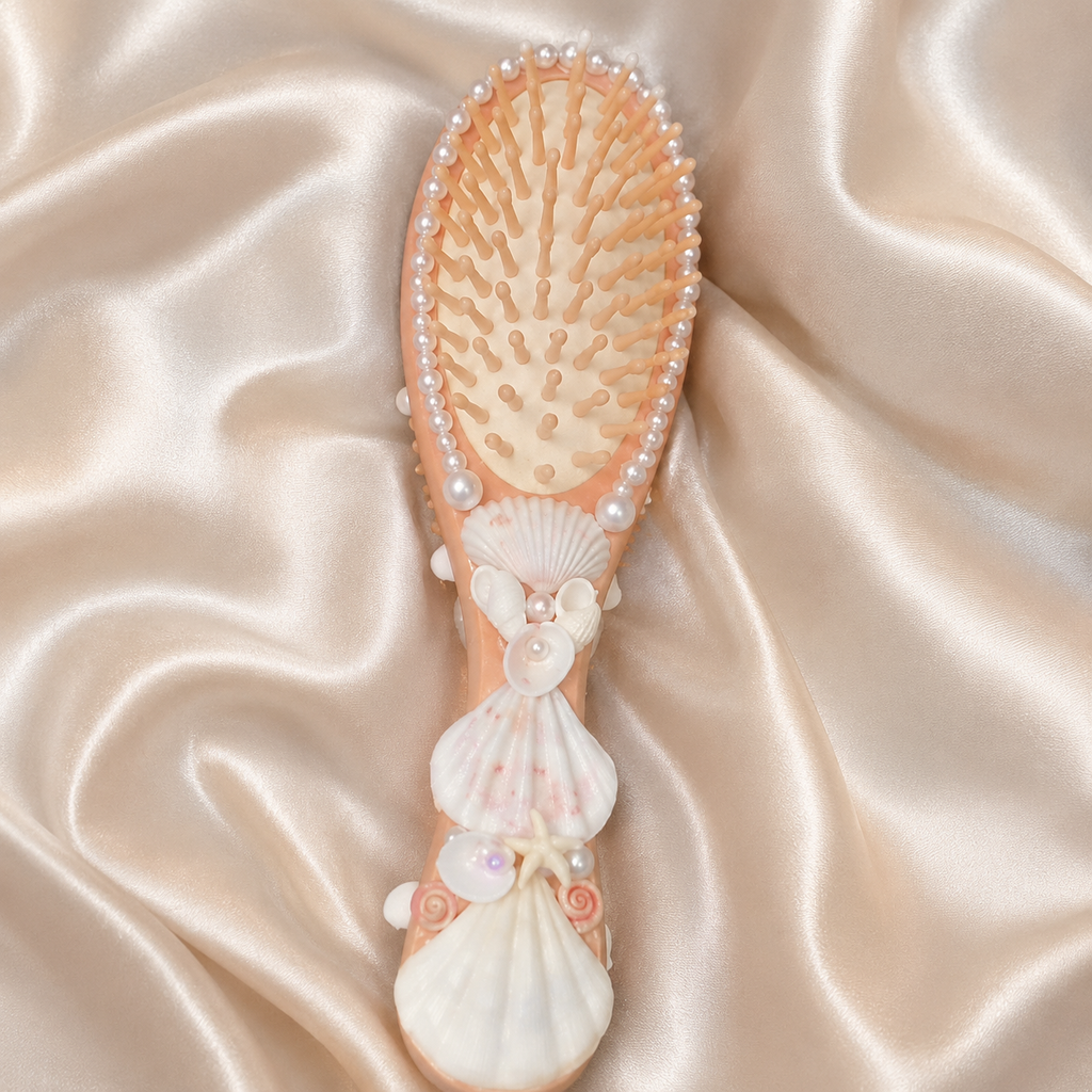 Handmade Seashell Pearl Hair Brush & Compact Mirror Set  Mermaid Gift Set for Women & Girls