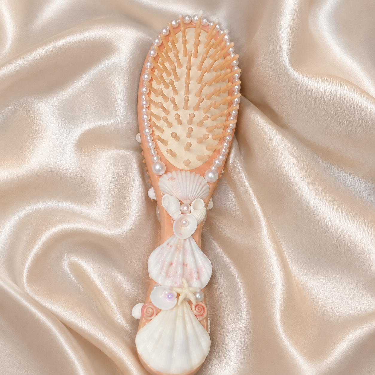 Handmade Seashell Pearl Hair Brush & Compact Mirror Set  Mermaid Gift Set for Women & Girls