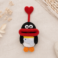Handmade Crochet Penguin Car Key Cover  Cute Key Fob Case with Red Heart Charm