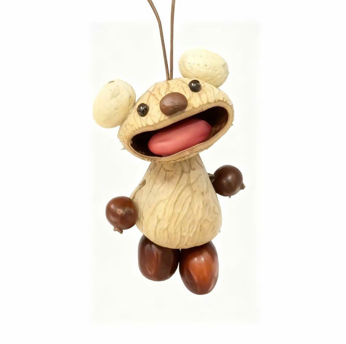 Handmade Natural Nut Shell Animal Ornament  Cute Hanging Home Decor & Unique Handmade Gift