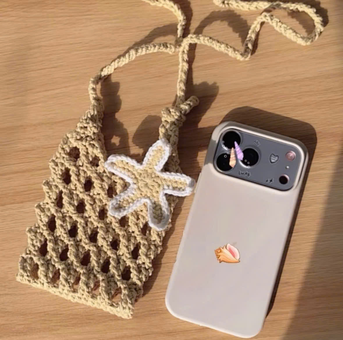 Handmade Crochet Phone Bag with Starfish Charm  Mini Crossbody Pouch