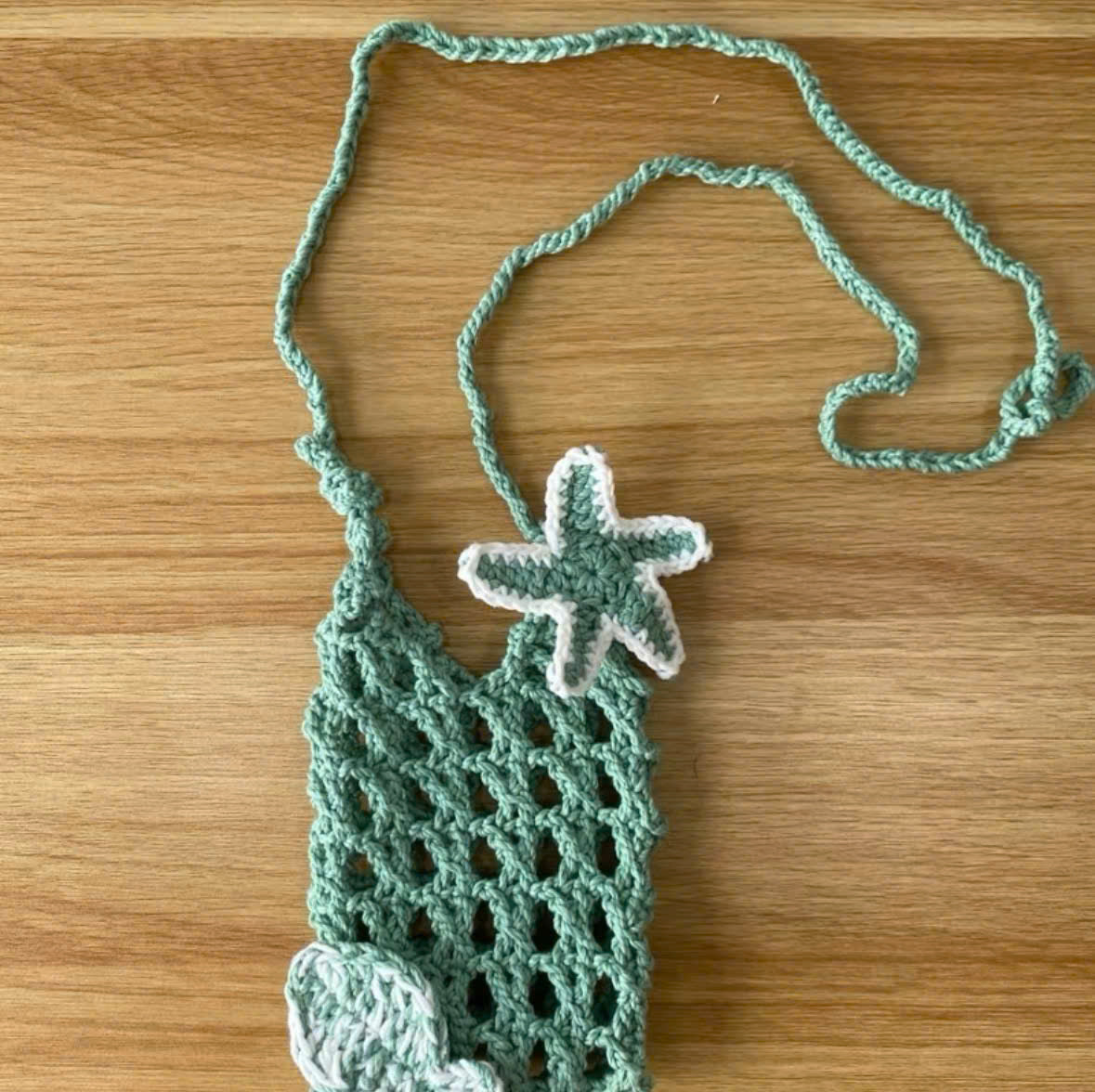 Handmade Crochet Phone Bag with Starfish Charm  Mini Crossbody Pouch