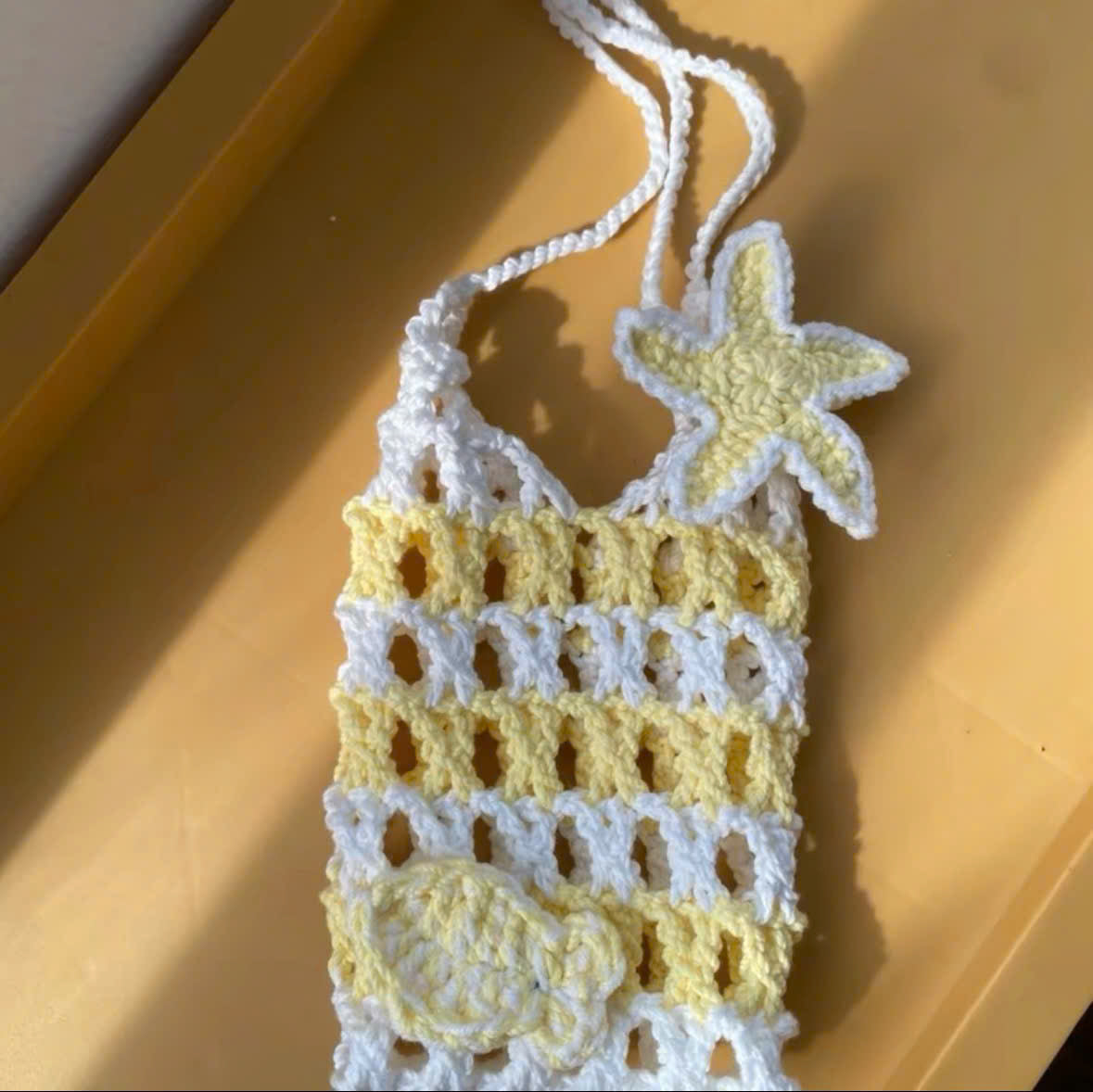 Handmade Crochet Phone Bag with Starfish Charm  Mini Crossbody Pouch