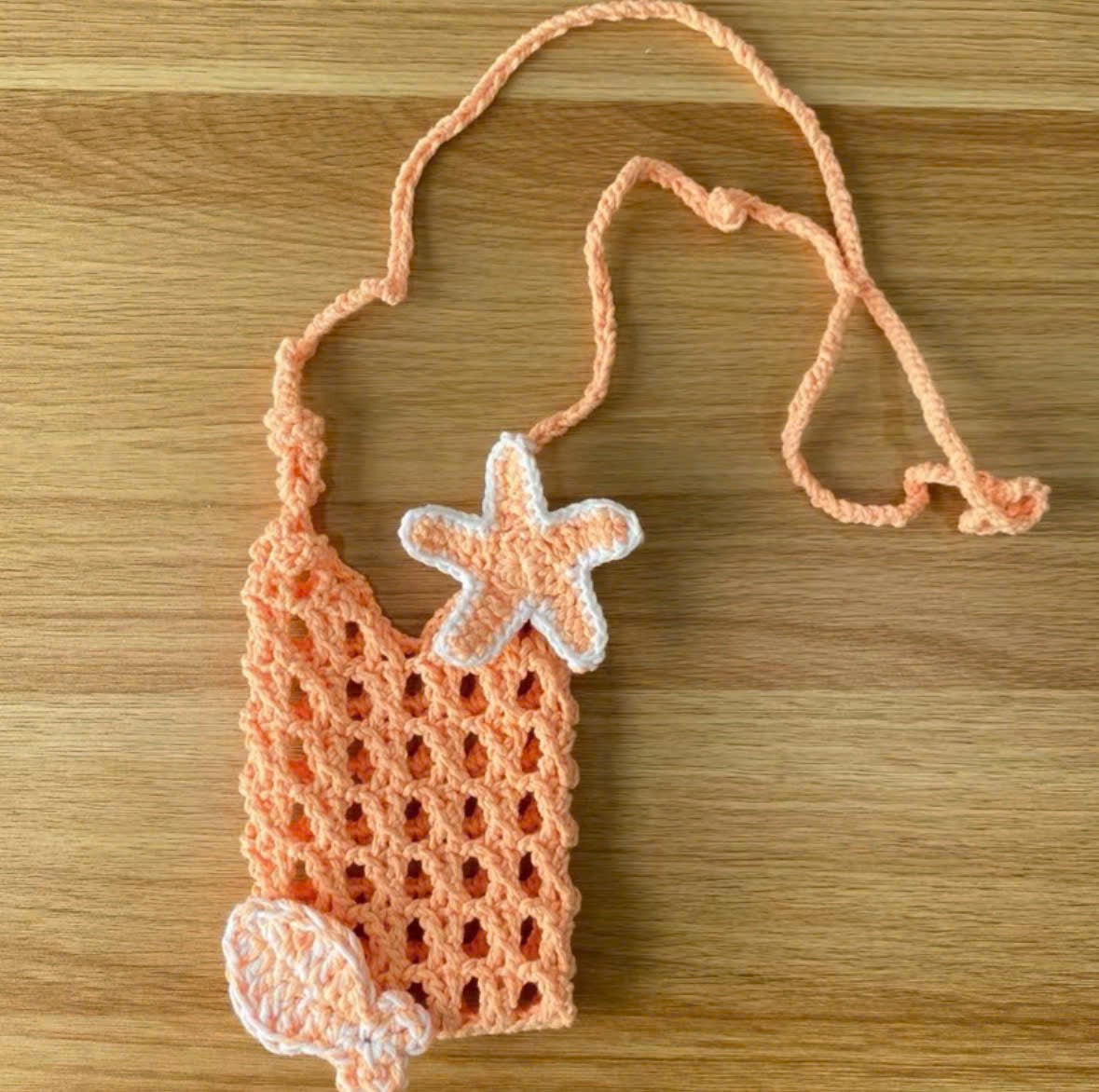 Handmade Crochet Phone Bag with Starfish Charm  Mini Crossbody Pouch