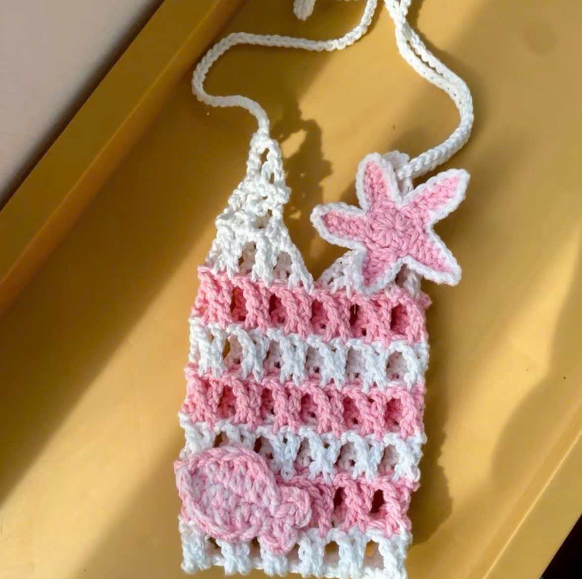 Handmade Crochet Phone Bag with Starfish Charm  Mini Crossbody Pouch