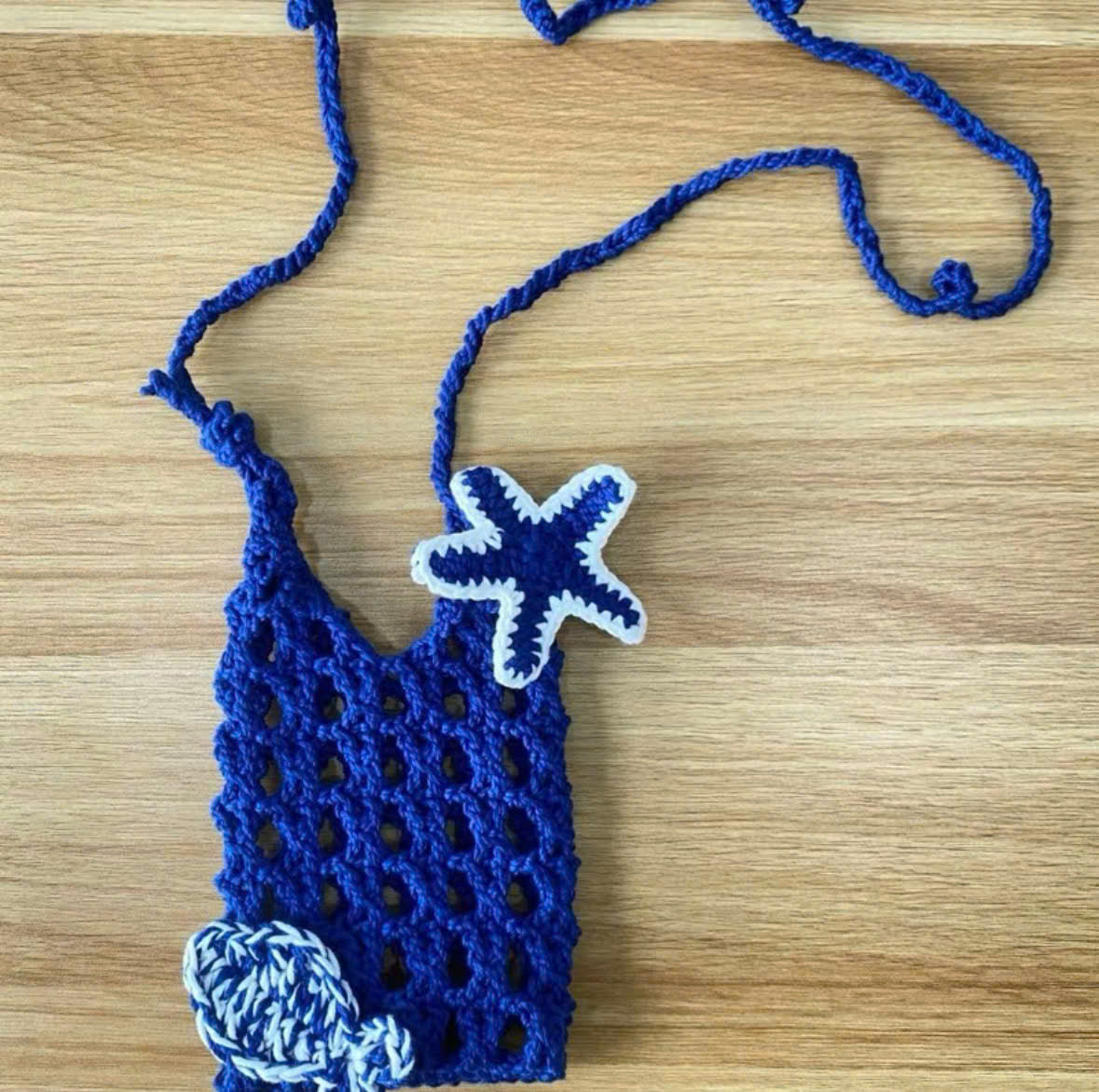 Handmade Crochet Phone Bag with Starfish Charm  Mini Crossbody Pouch