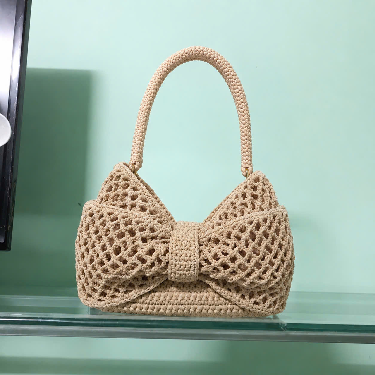 Handmade Crochet Bow Bag  Cute Knitted Mini Handbag