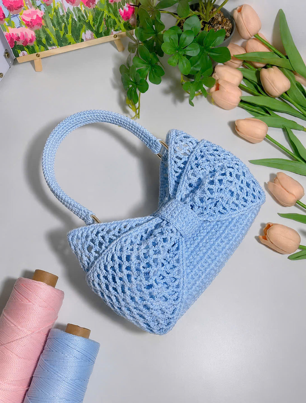 Handmade Crochet Bow Bag  Cute Knitted Mini Handbag