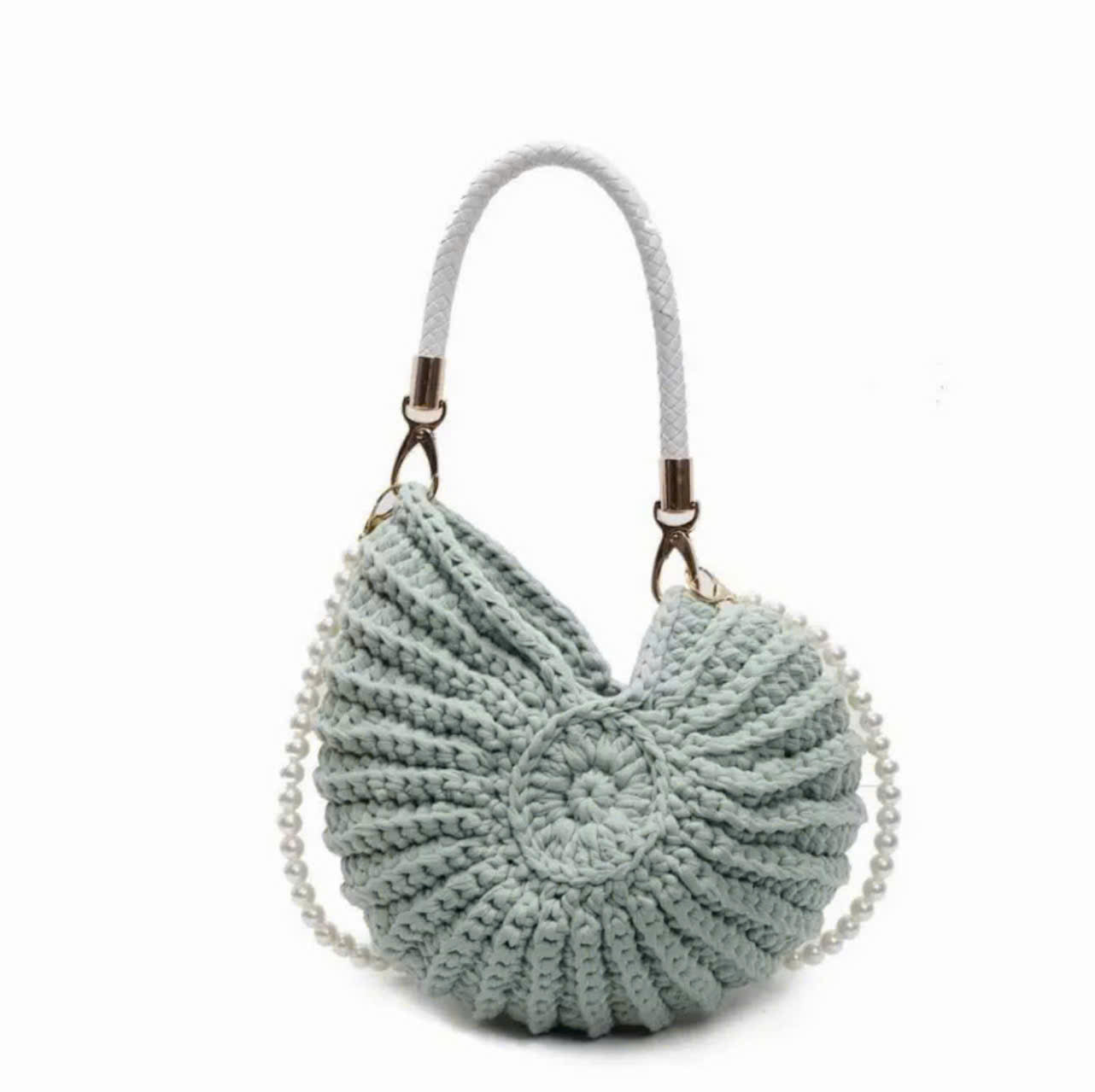Handmade Crochet Shell Bag with Pearl Strap