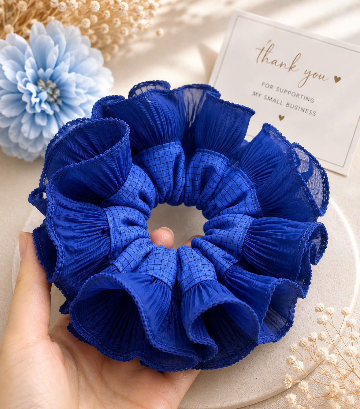 Handmade 6-Pack Oversized Ruffle Scrunchies – 6 Assorted Colors | Boutique Hair Accessories for Women