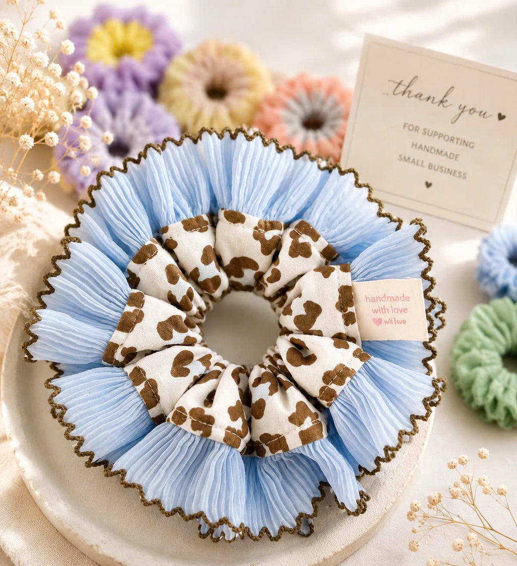 Handmade 6-Pack Oversized Ruffle Scrunchies – 6 Assorted Colors | Boutique Hair Accessories for Women