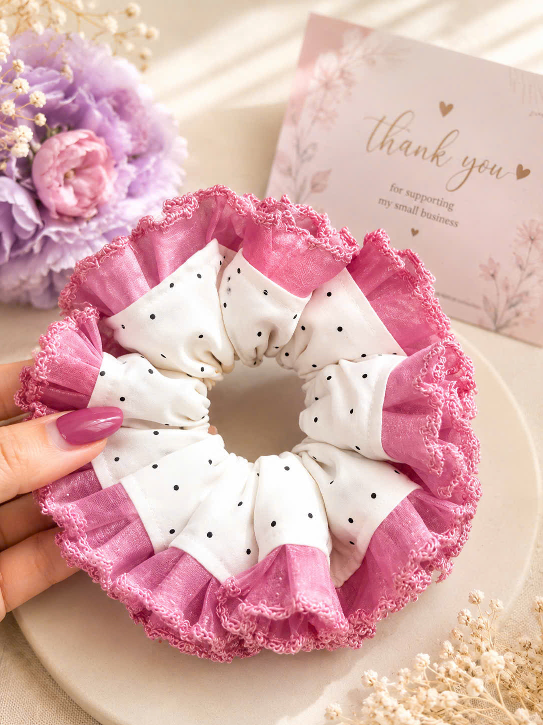 Handmade 6-Pack Oversized Ruffle Scrunchies – 6 Assorted Colors | Boutique Hair Accessories for Women