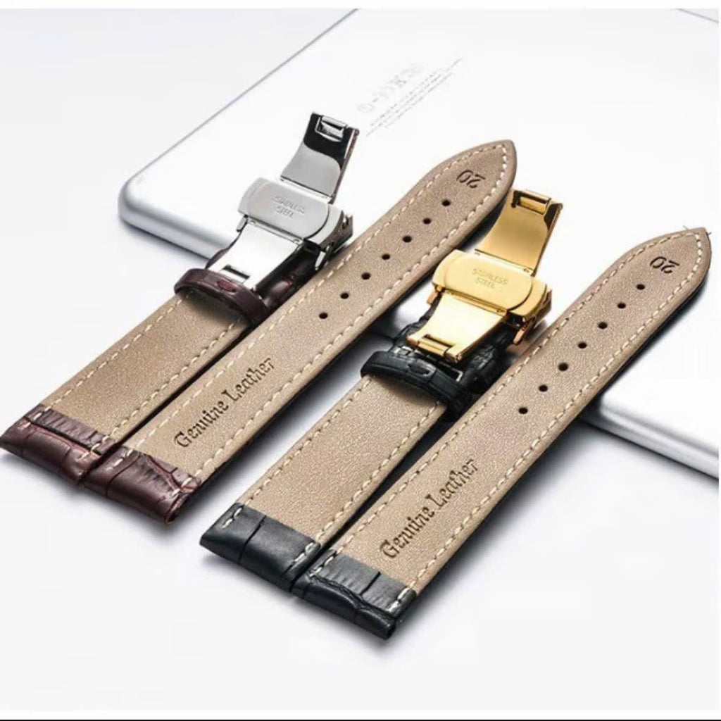 Handmade Genuine Cow Leather Watch Band – Premium Full Grain Leather Replacement Strap with Butterfly Clasp | 18mm 20mm 22mm 24mm