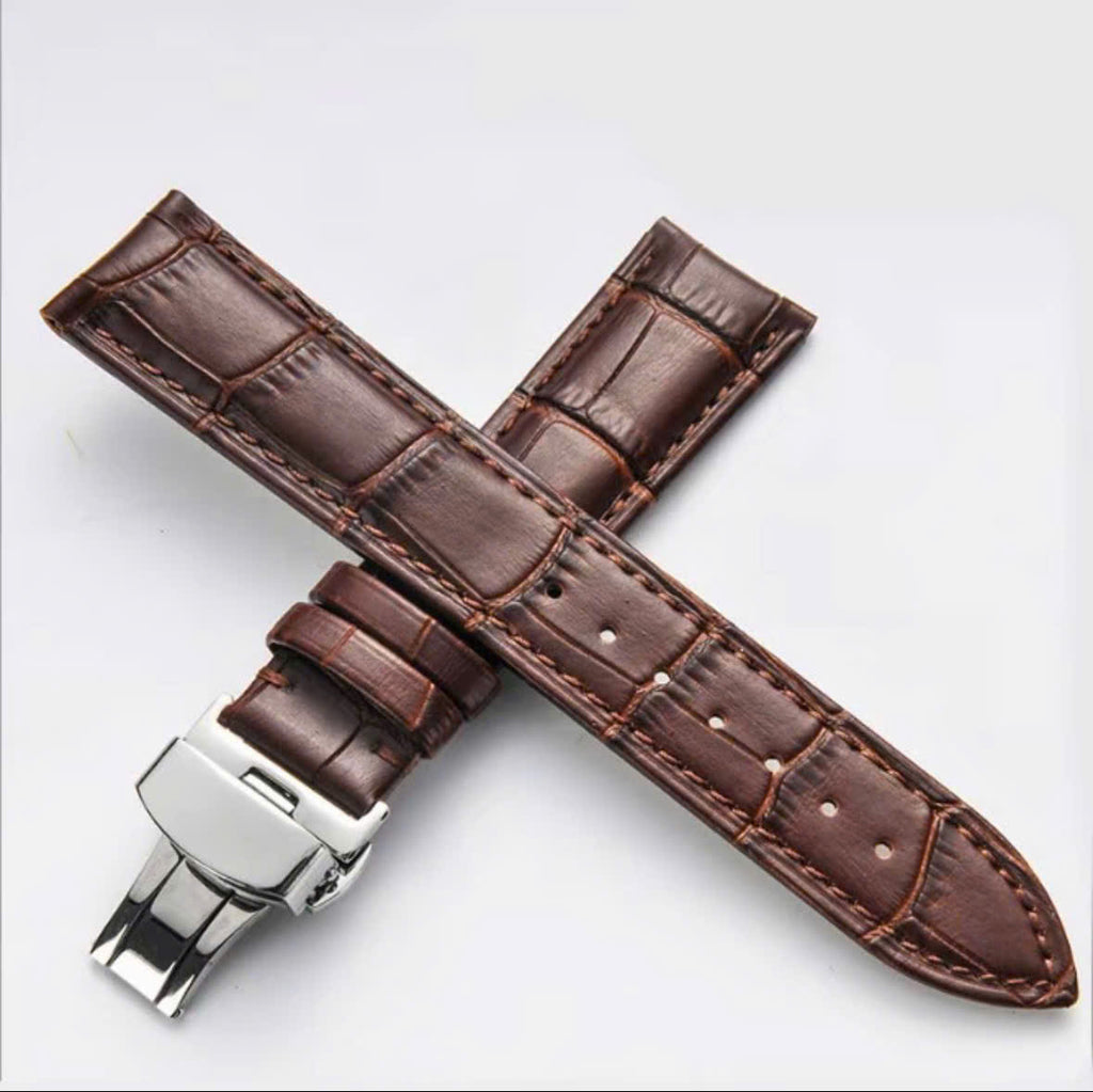 Handmade Genuine Cow Leather Watch Band – Premium Full Grain Leather Replacement Strap with Butterfly Clasp | 18mm 20mm 22mm 24mm