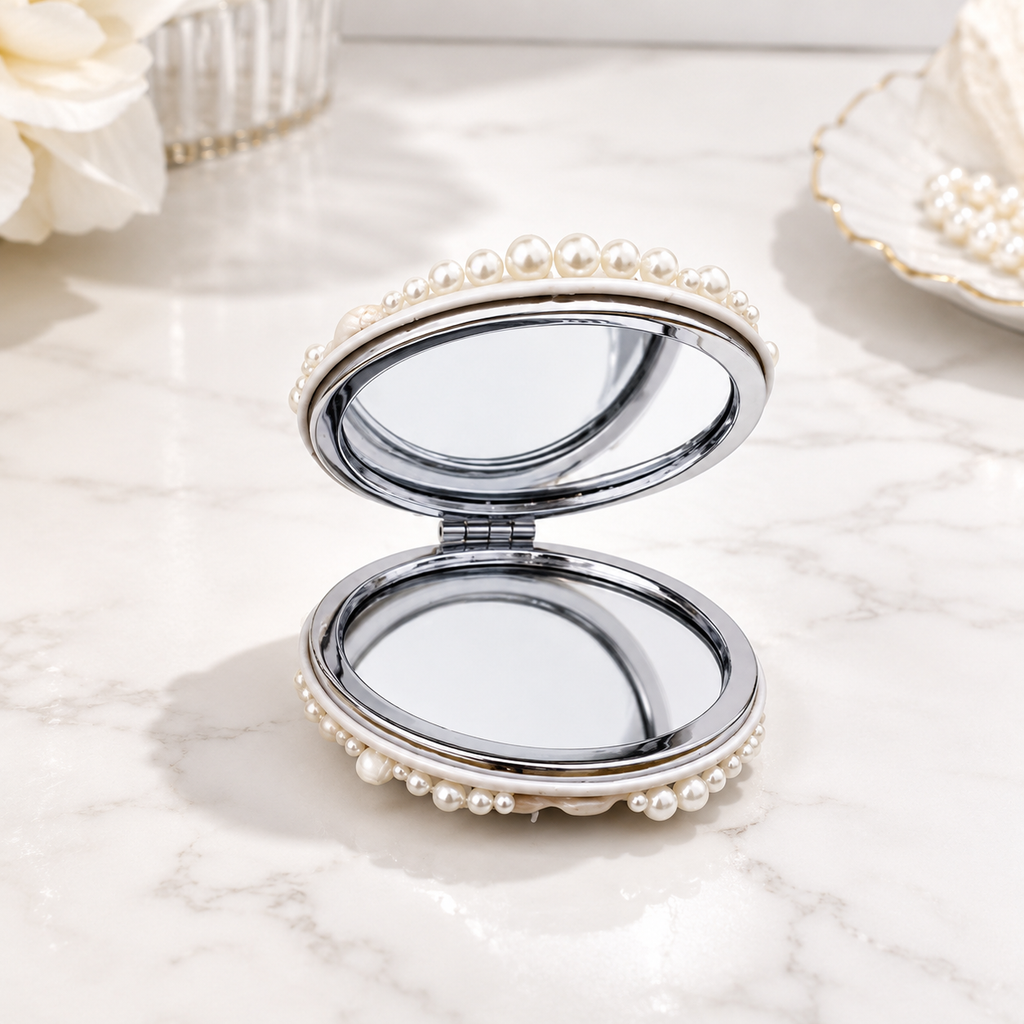Handmade Seashell Pearl Hair Brush & Compact Mirror Set  Mermaid Gift Set for Women & Girls