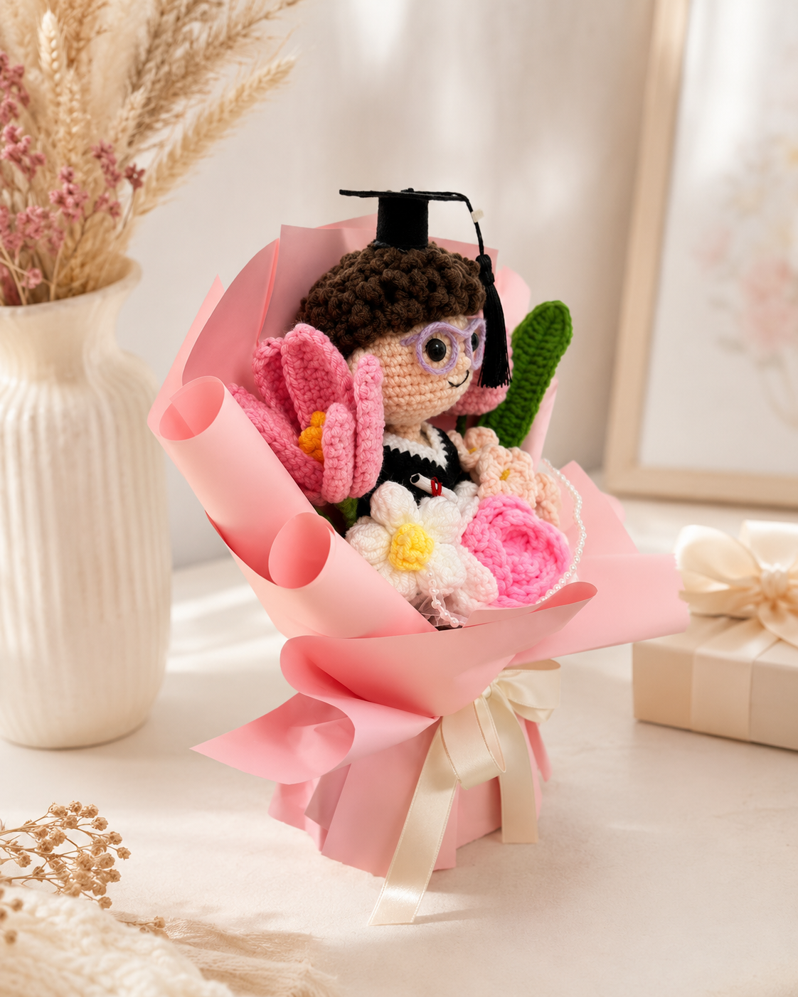 Handmade Crochet Graduation Bouquet – Cute Graduate Doll Flower Gift for Her