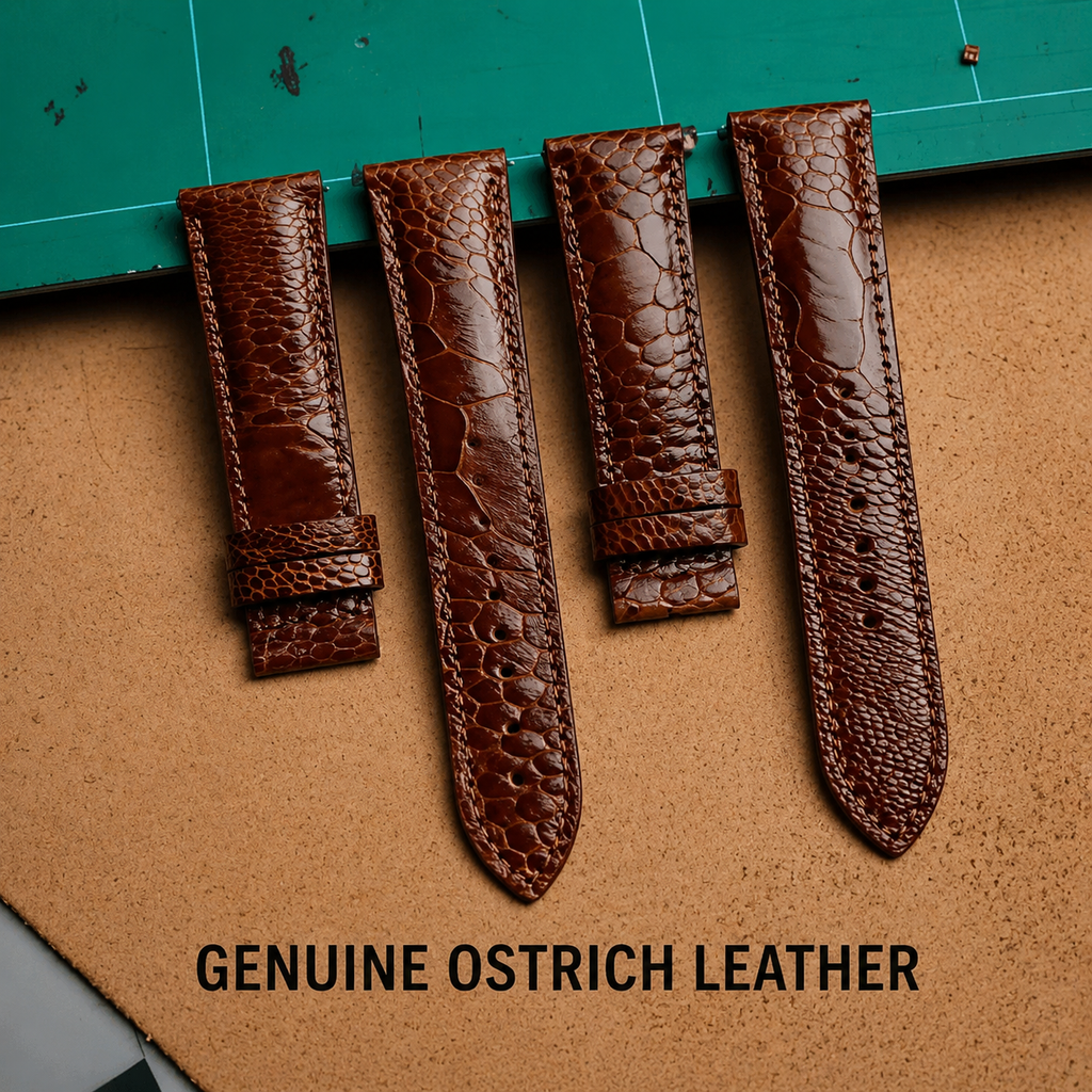 Handmade Genuine Ostrich Leather Watch Band | Premium Replacement Strap with Water-Resistant Cowhide Lining | 18mm 20mm 22mm 24mm