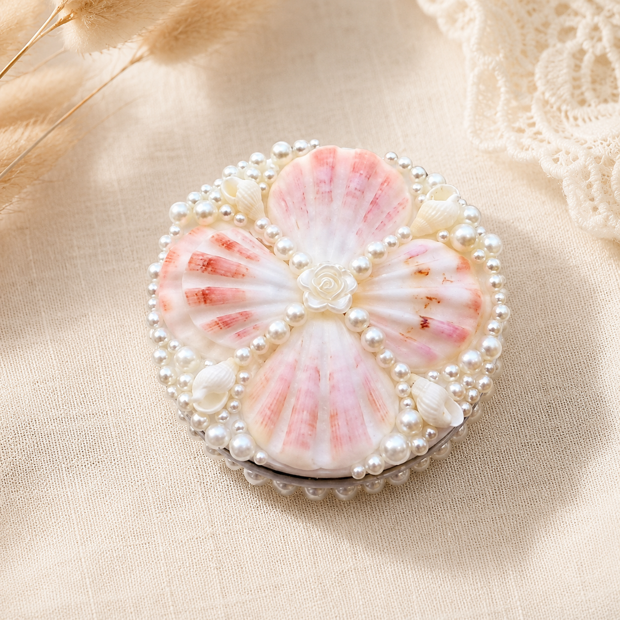 Handmade Seashell Pearl Hair Brush & Compact Mirror Set  Mermaid Gift Set for Women & Girls