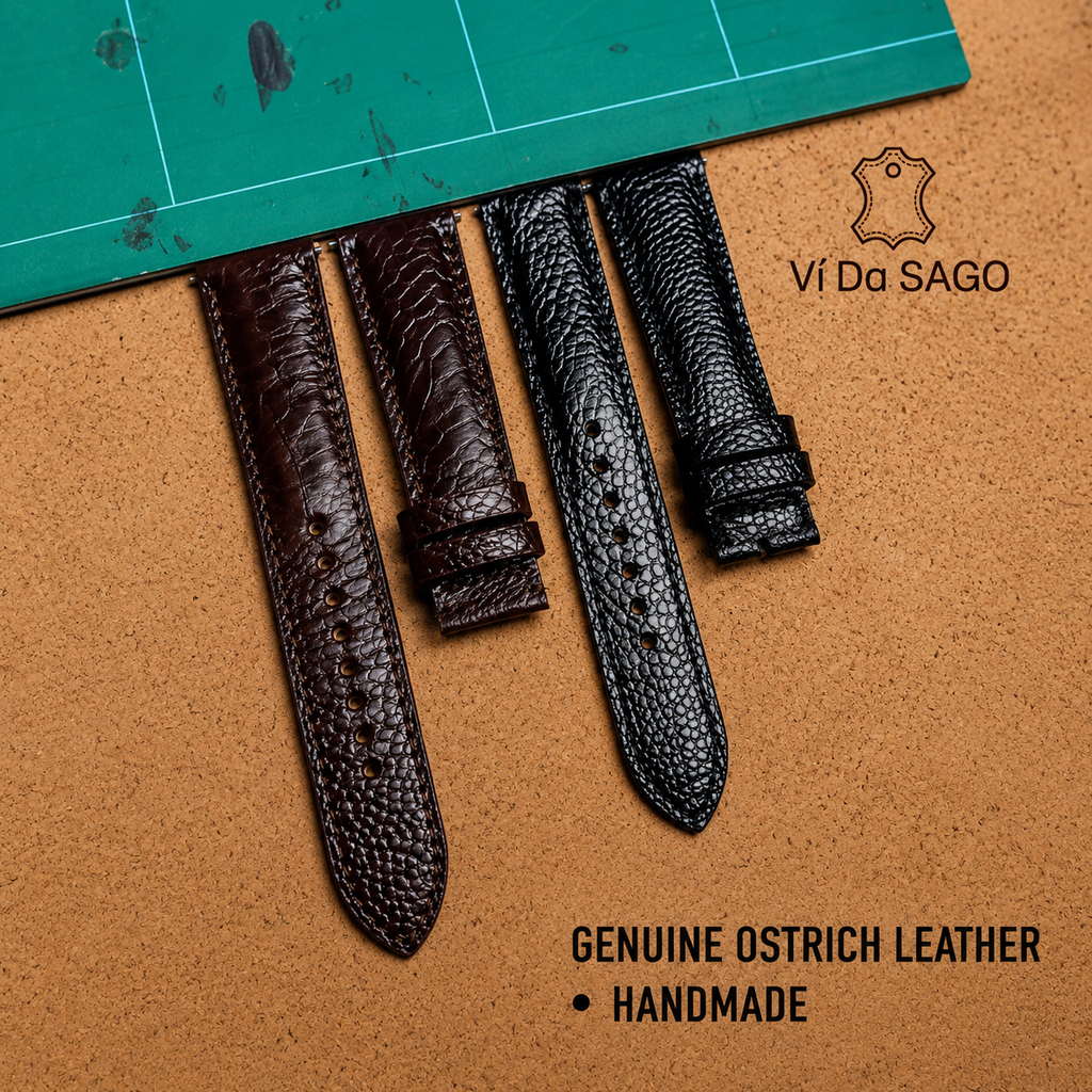Handmade Genuine Ostrich Leather Watch Band | Premium Replacement Strap with Water-Resistant Cowhide Lining | 18mm 20mm 22mm 24mm