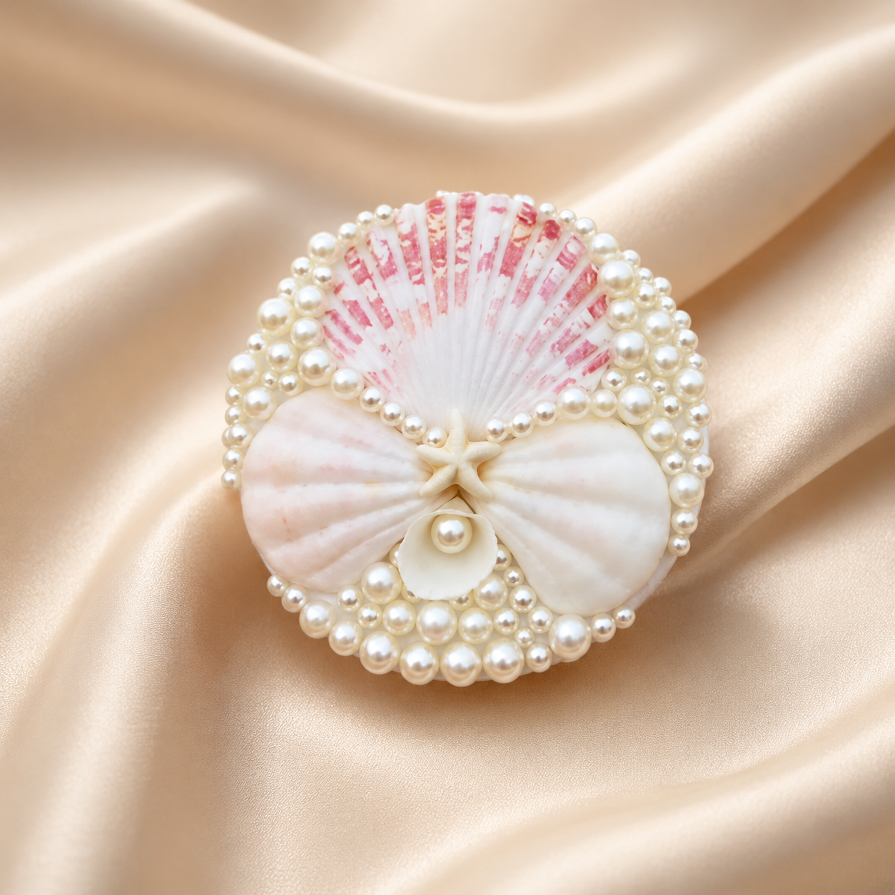 Handmade Seashell Pearl Hair Brush & Compact Mirror Set  Mermaid Gift Set for Women & Girls