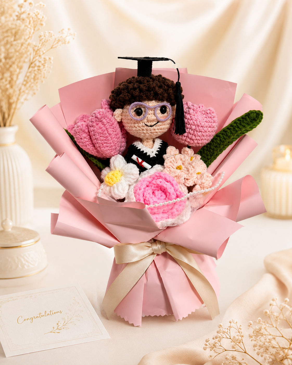 Handmade Crochet Graduation Bouquet – Cute Graduate Doll Flower Gift for Her