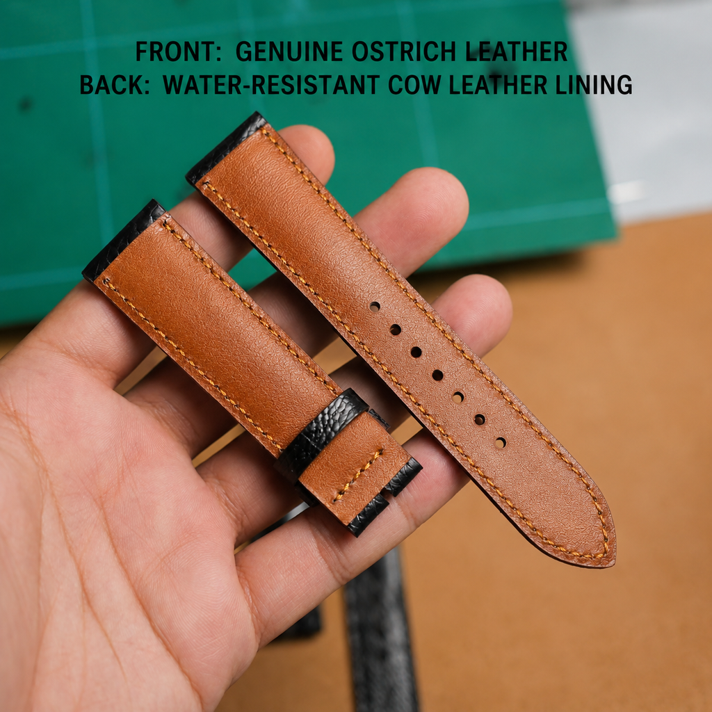 Handmade Genuine Ostrich Leather Watch Band | Premium Replacement Strap with Water-Resistant Cowhide Lining | 18mm 20mm 22mm 24mm