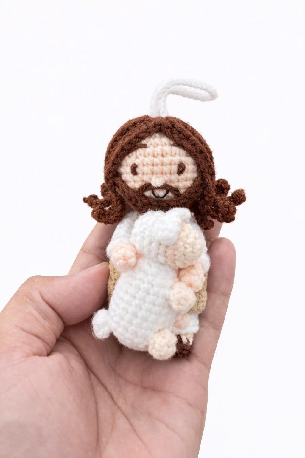 Handmade Crochet Jesus Ornament – Faith-Inspired Amigurumi Doll, Christian Gift, Crochet Bag Charm or Car Hanging Decor