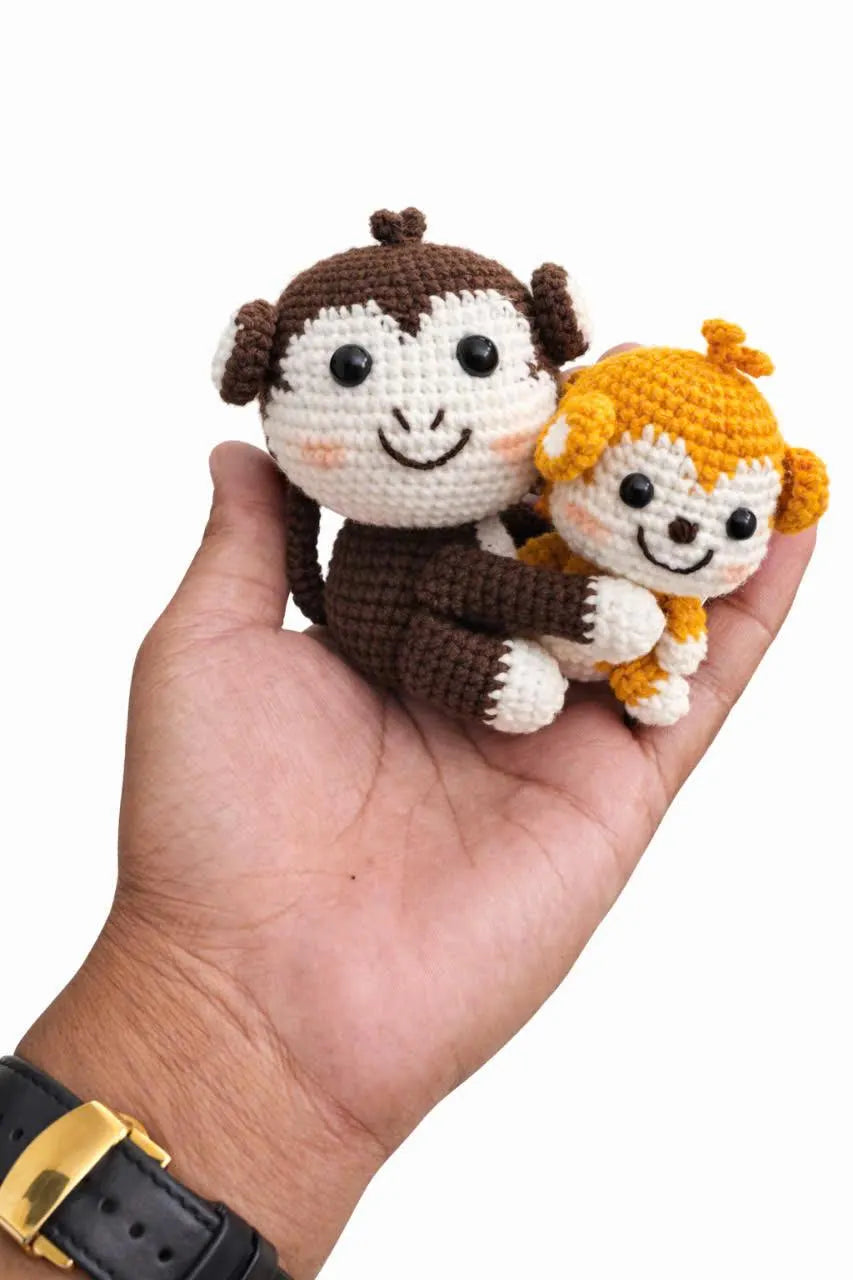 Handmade Crochet Monkey Plush Toy Set – Cute Amigurumi Stuffed Animals for Kids, Nursery Decor & Baby Gift