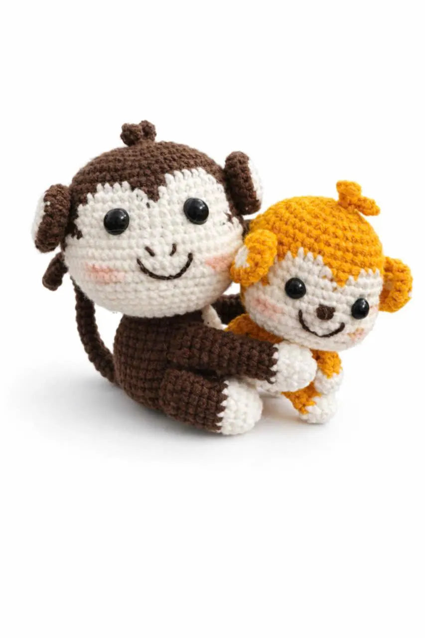 Handmade Crochet Monkey Plush Toy Set – Cute Amigurumi Stuffed Animals for Kids, Nursery Decor & Baby Gift