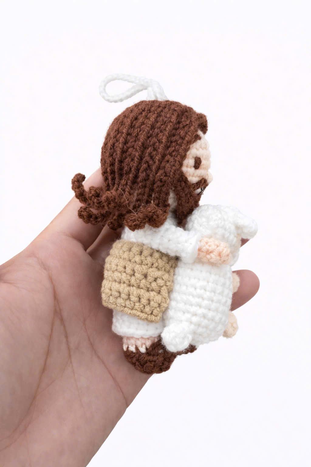 Handmade Crochet Jesus Ornament – Faith-Inspired Amigurumi Doll, Christian Gift, Crochet Bag Charm or Car Hanging Decor