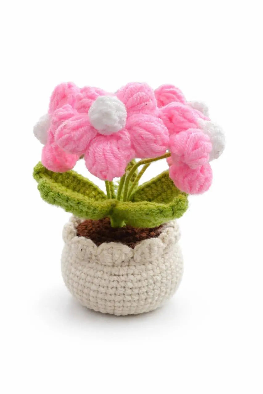 Handmade Crochet Flower Pot – Pink Amigurumi Flowers in Mini Crochet Planter, Cute Desk Decor, Long-Lasting Gift
