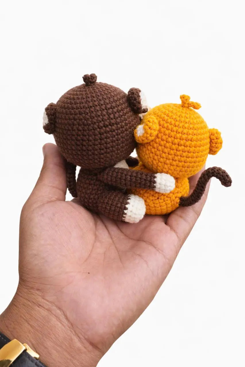 Handmade Crochet Monkey Plush Toy Set – Cute Amigurumi Stuffed Animals for Kids, Nursery Decor & Baby Gift