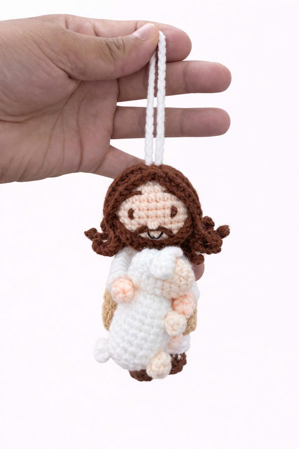 Handmade Crochet Jesus Ornament – Faith-Inspired Amigurumi Doll, Christian Gift, Crochet Bag Charm or Car Hanging Decor