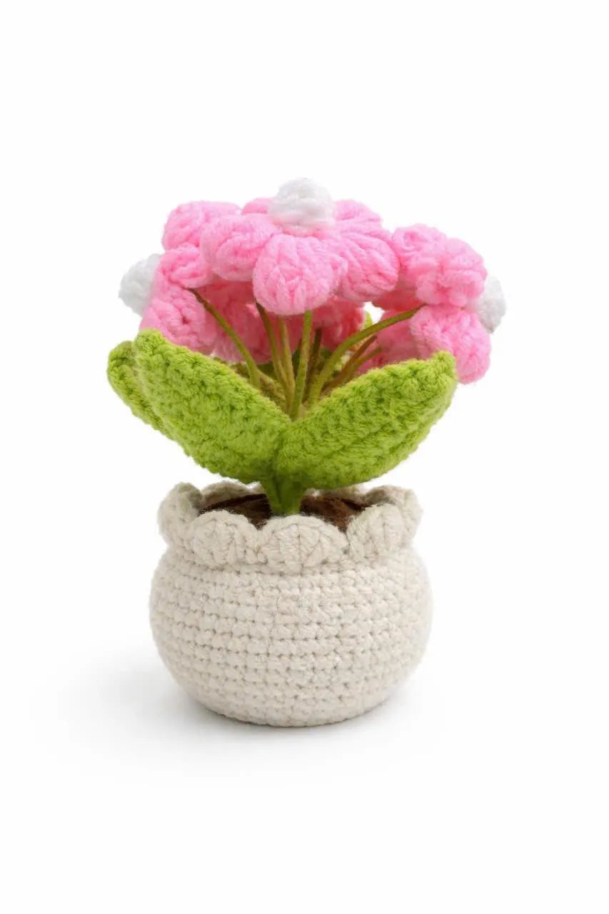 Handmade Crochet Flower Pot – Pink Amigurumi Flowers in Mini Crochet Planter, Cute Desk Decor, Long-Lasting Gift