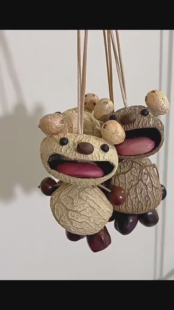 Handmade Natural Nut Shell Animal Ornament  Cute Hanging Home Decor & Unique Handmade Gift