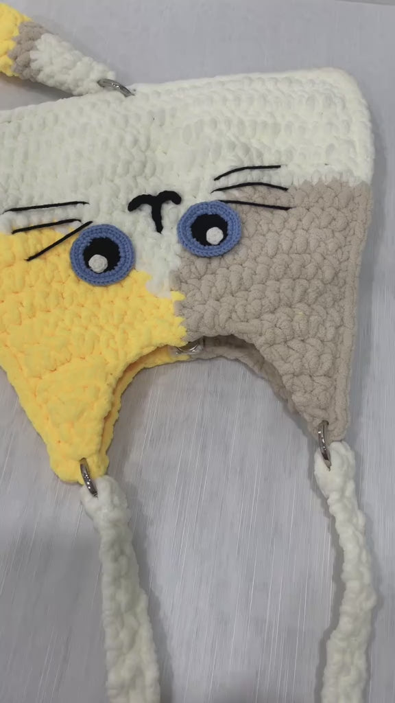 Handmade Crochet Cat Shoulder Bag – Cute Plush Kitty Crossbody Bag