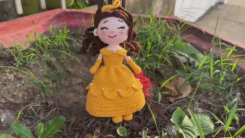 Handmade Crochet Princess Doll – Yellow Dress Amigurumi Doll, Cute Handmade Gift for Girls, Soft Crochet Princess Plush