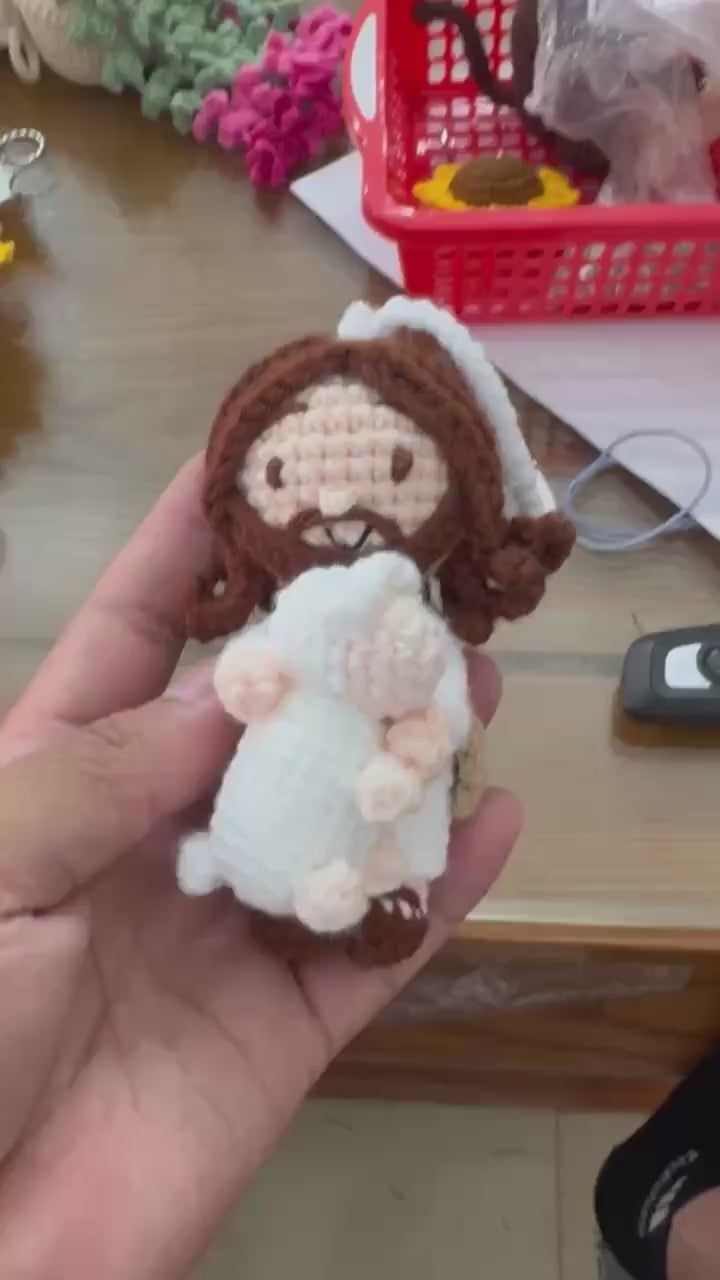 Handmade Crochet Jesus Ornament – Faith-Inspired Amigurumi Doll, Christian Gift, Crochet Bag Charm or Car Hanging Decor