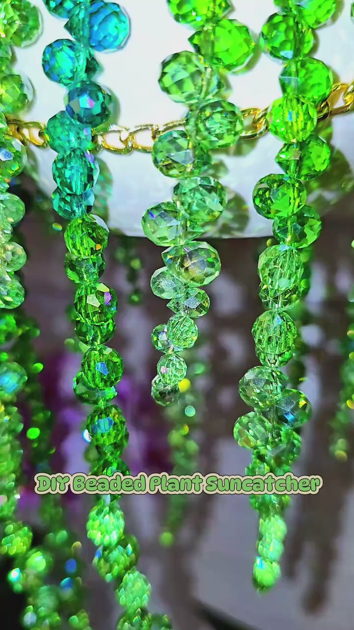 Green Beaded Sun Catcher Hanging Decor – Handmade Crystal Window Ornament, Boho Room Decor Gift