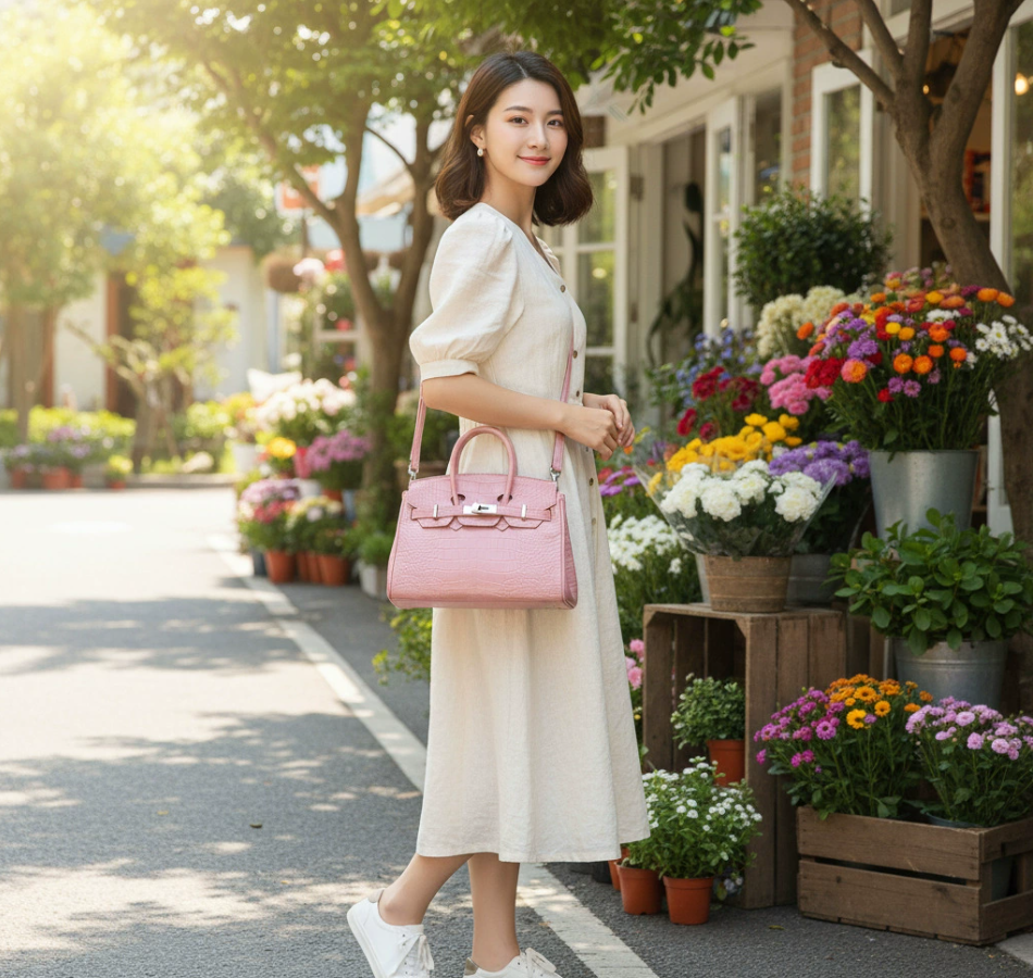 Solid-color Birkin bag with crocodile embossing