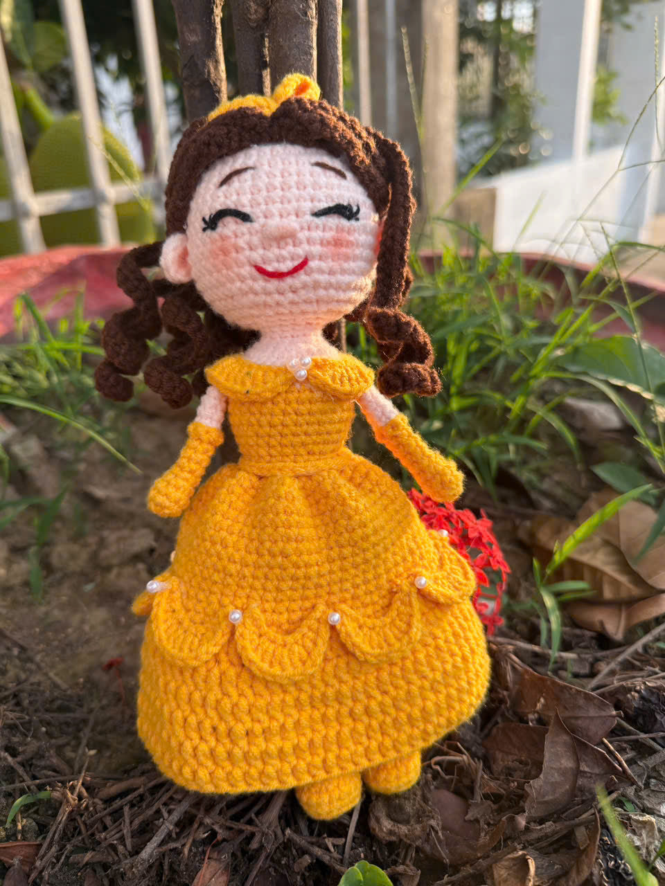Handmade Crochet Princess Doll – Yellow Dress Amigurumi Doll, Cute Handmade Gift for Girls, Soft Crochet Princess Plush