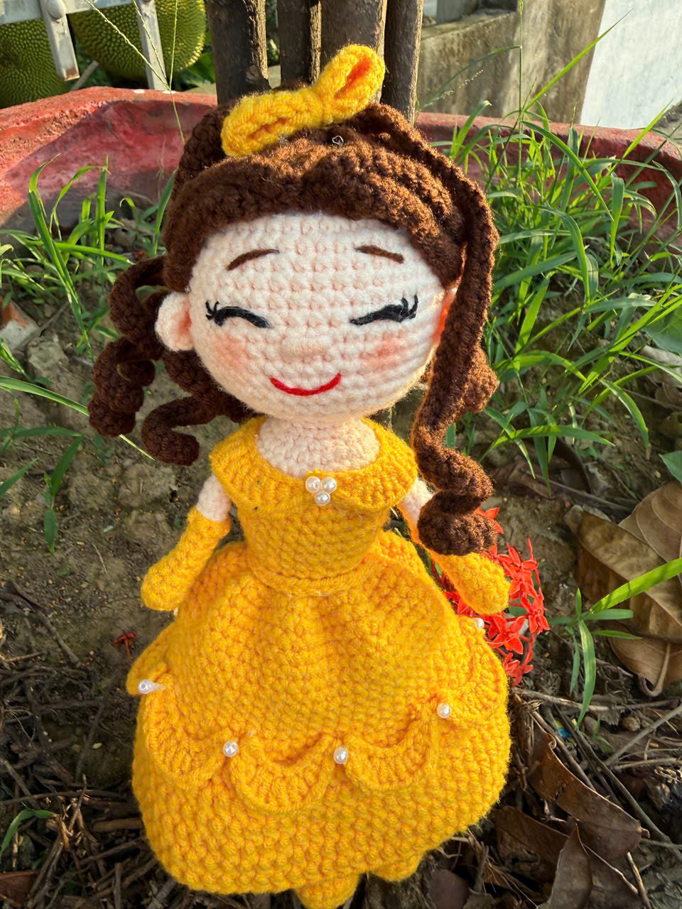 Handmade Crochet Princess Doll – Yellow Dress Amigurumi Doll, Cute Handmade Gift for Girls, Soft Crochet Princess Plush