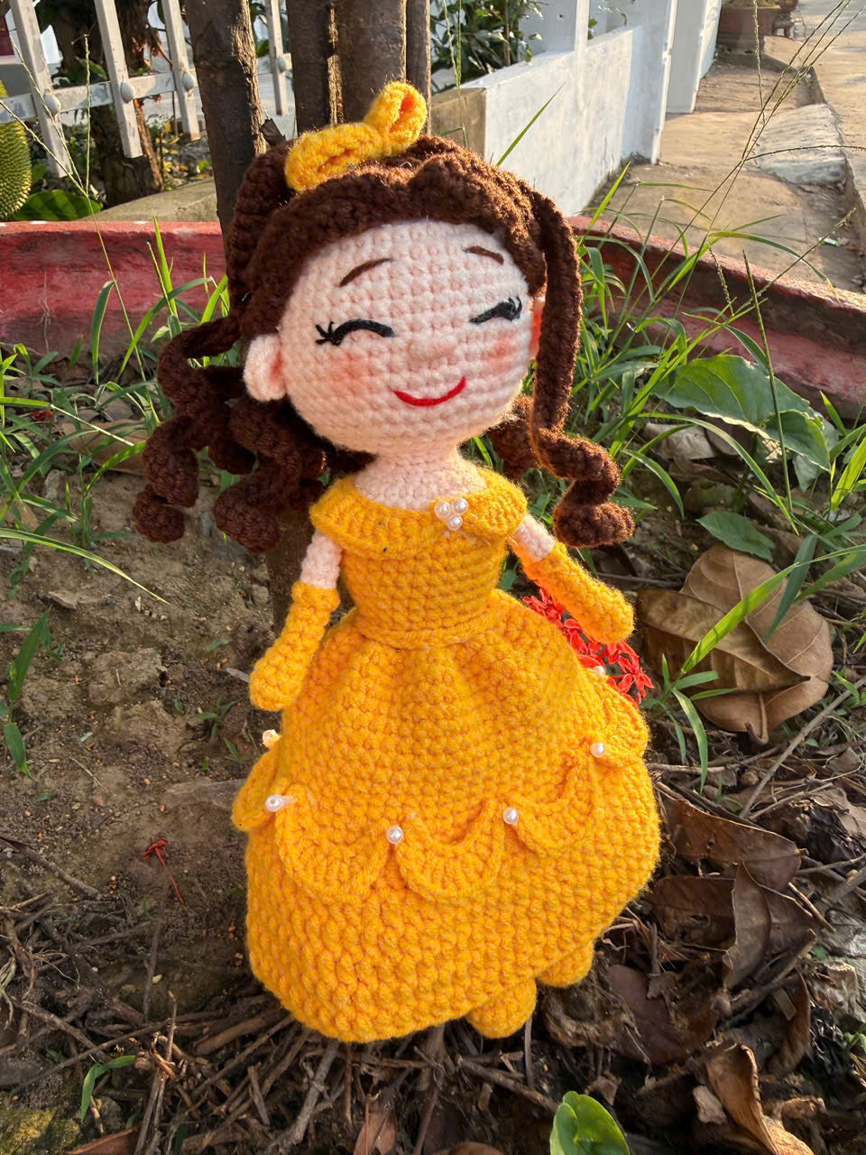 Handmade Crochet Princess Doll – Yellow Dress Amigurumi Doll, Cute Handmade Gift for Girls, Soft Crochet Princess Plush