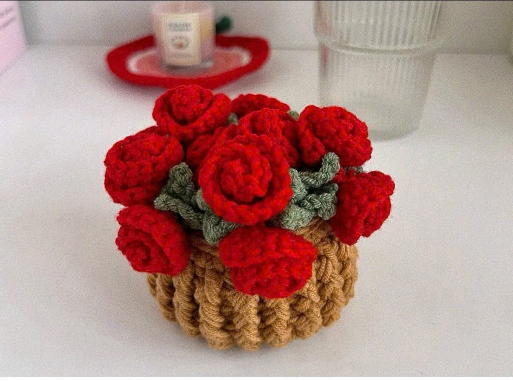 Handmade Crochet Rose Cup Coaster Set – Beautiful Red Flower Table Decor Gift
