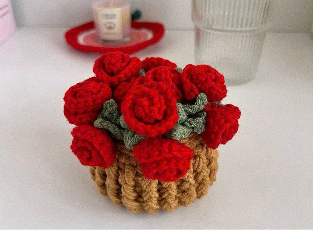 Handmade Crochet Rose Cup Coaster Set – Beautiful Red Flower Table Decor Gift
