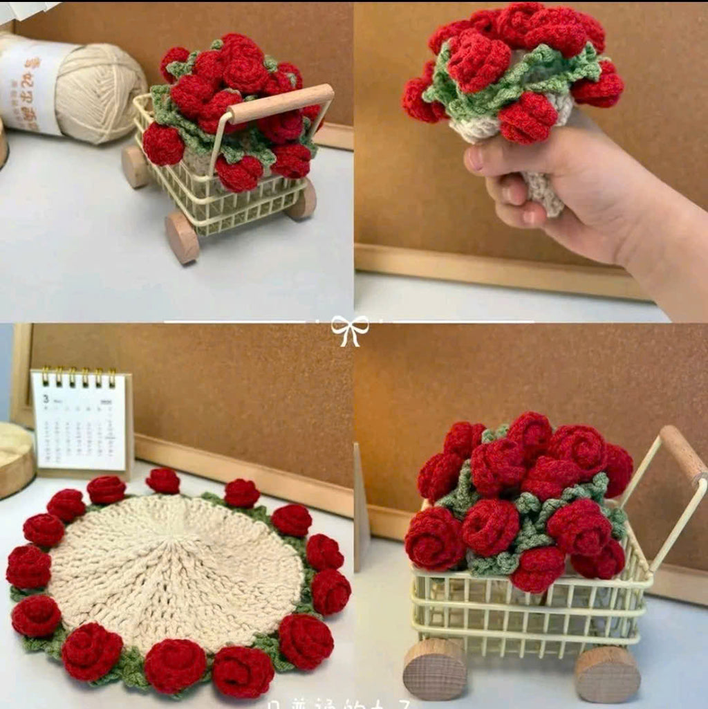 Handmade Crochet Rose Cup Coaster Set – Beautiful Red Flower Table Decor Gift