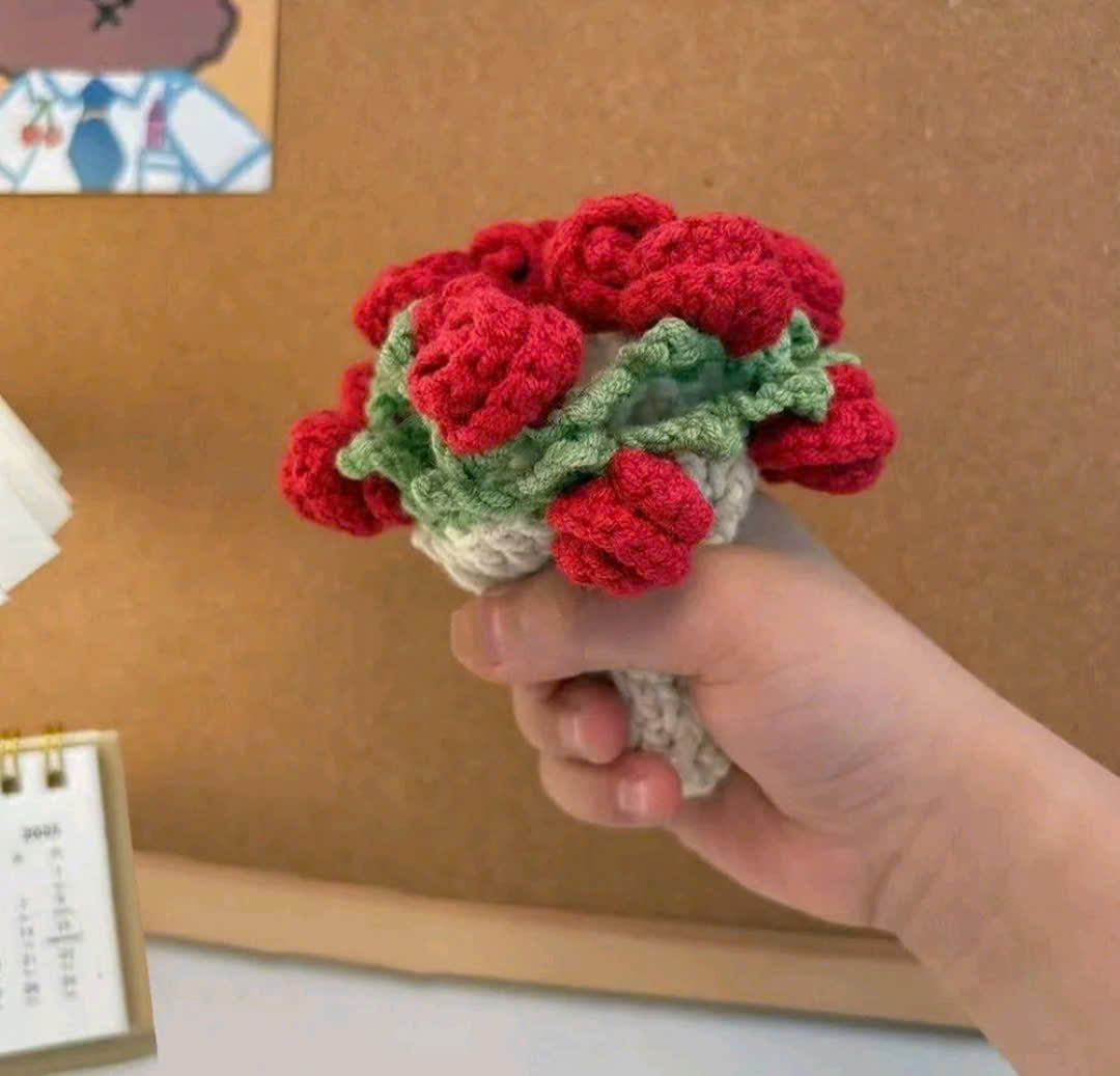Handmade Crochet Rose Cup Coaster Set – Beautiful Red Flower Table Decor Gift