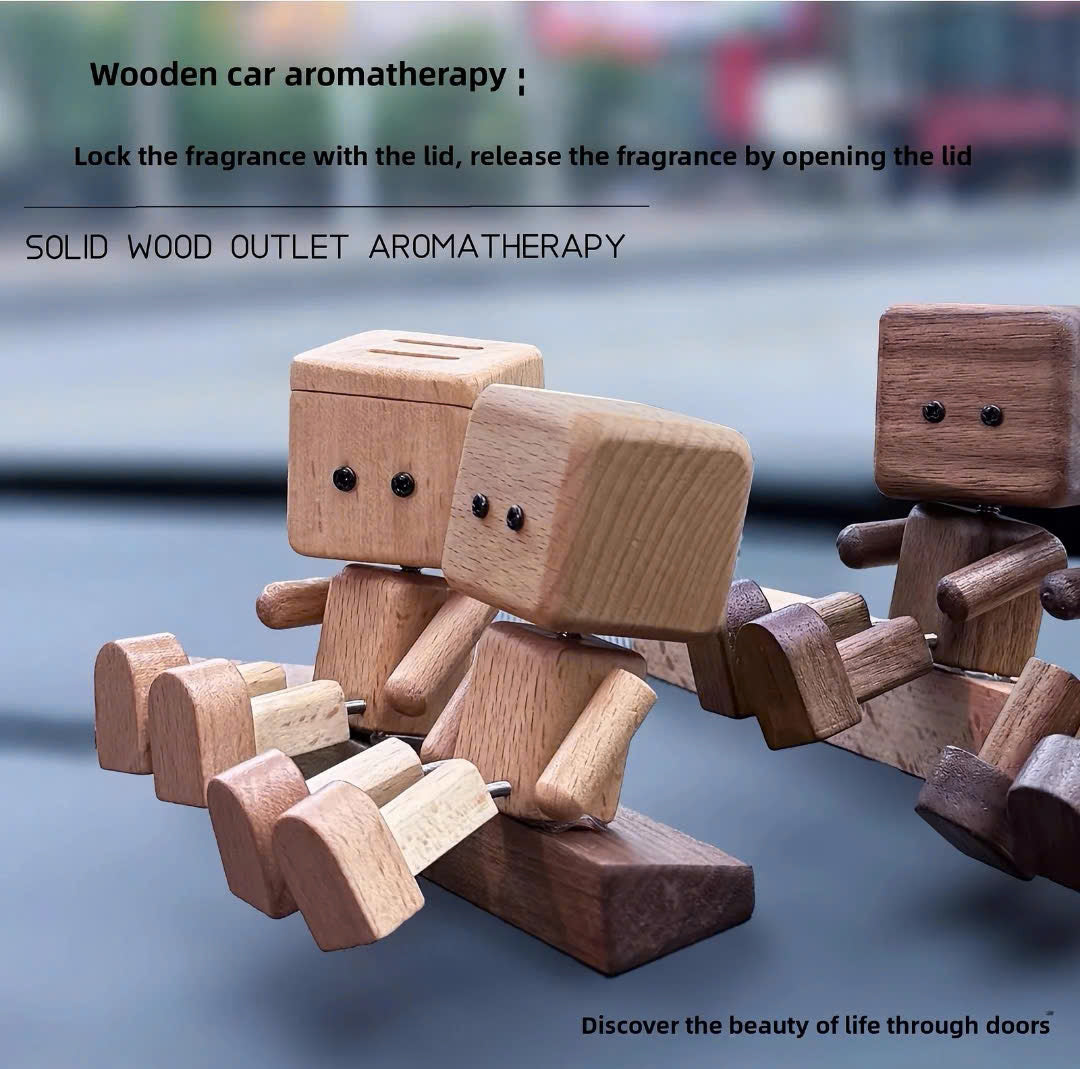 Wooden Robot Car Air Freshener  Essential Oil Diffuser Vent Clip