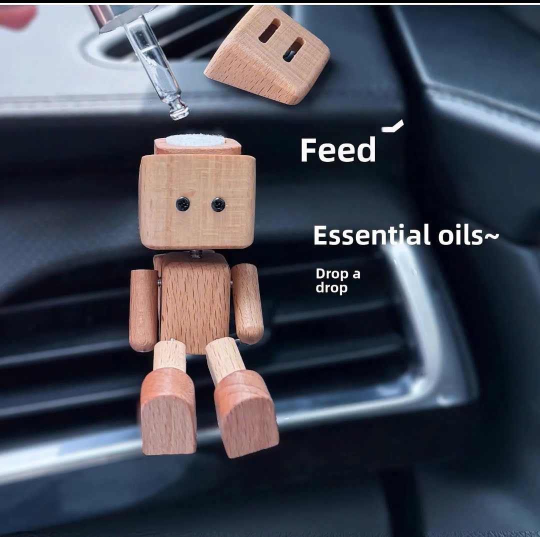Wooden Robot Car Air Freshener  Essential Oil Diffuser Vent Clip
