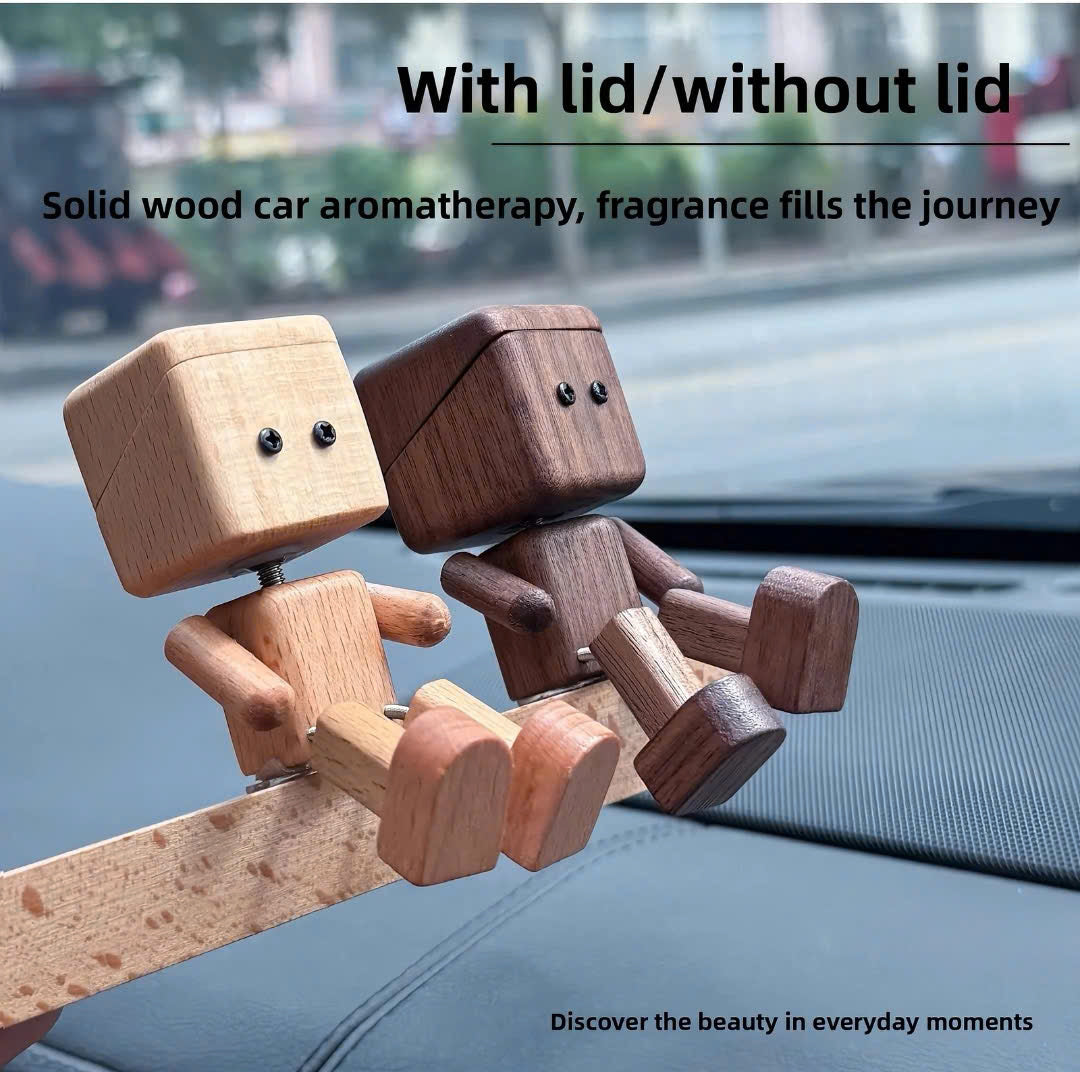 Wooden Robot Car Air Freshener  Essential Oil Diffuser Vent Clip